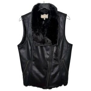 Banana Republic Black Faux Fur Vegan Suede Women’s Cozy Asymmetrical Vest Sz L